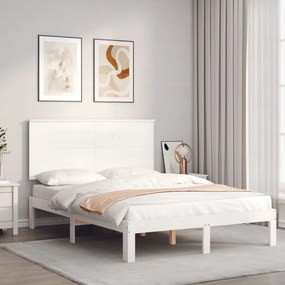 Πλαίσιο Κρεβατιού με Κεφαλάρι Λευκό από Μασίφ Ξύλο Double