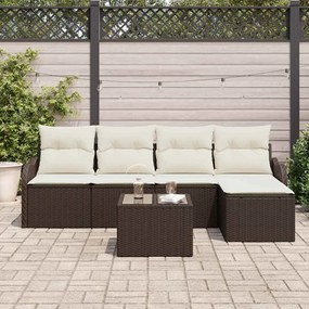 vidaXL Σετ Καναπέ Κήπου με μαξιλάρι 6 pcs Καφέ Πολυ ράταν