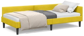 vidaXL Πλαϊνό Κρεβάτι Κίτρινο 90 x 190 cm Βελούδο και Στιβαρή ξυλεία