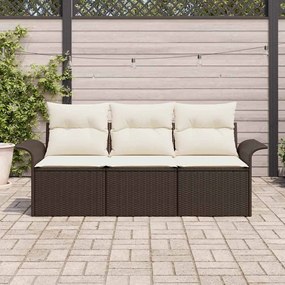 vidaXL Σετ Καναπέ Κήπου με μαξιλάρι 3 pcs Καφέ Πολυ ράταν