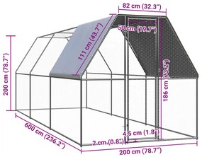 vidaXL Κοτέτσι - Κλουβί Εξωτ. Χώρου 2x6x2 μ. από Γαλβανισμένο Χάλυβα
