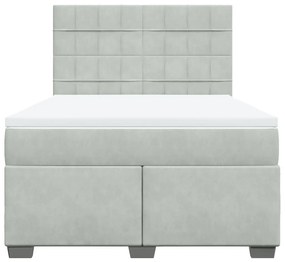 Κρεβάτι Boxspring με Στρώμα Ανοιχτό Γκρι 140x200 εκ. Βελούδινο - Γκρι