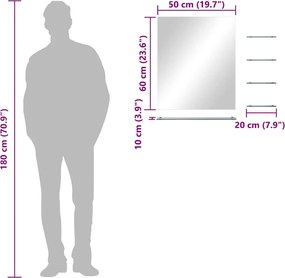vidaXL Καθρέφτης Τοίχου Ασημί 50 x 60 εκ. με 5 Ράφια
