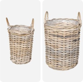 vidaXL Καλάθι Φυτευτή με αποθήκευση 2 pcs Γκρι Ρατάν Κούμπου