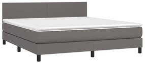 Κρεβάτι Boxspring με Στρώμα &amp; LED Γκρι 160x200 εκ. Συνθ. Δέρμα - Γκρι