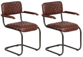 vidaXL Καρέκλες Τραπεζαρίας με Μπράτσα 2 τεμ. Καφέ από Γνήσιο Δέρμα