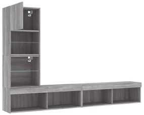 vidaXL Έπιπλα Τοίχου Τηλεόρασης 4 τεμ. LED Γκρι Sonoma από Επεξ. Ξύλο
