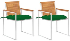 vidaXL Καρέκλες Κήπου 2 τεμ. Μασίφ Ξύλο Ακακίας/Ατσάλι με Μαξιλάρια