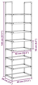 Ράφι παπουτσιών 8-βαθμίδων μαύρο 44x28x145cm μη υφασμένο ύφασμα - Μαύρο