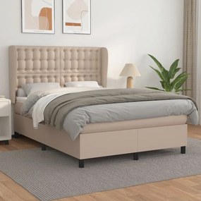 vidaXL Κρεβάτι Boxspring με Στρώμα Καπουτσίνο 140x190εκ.από Συνθ.Δέρμα