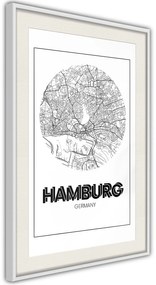 Αφίσα - City Map: Hamburg (Round) - 30x45 - Μαύρο - Με πασπαρτού