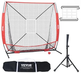 VEVOR 5x5 ft Baseball Softball Practice Net, Portable Baseball Training Net for Hitting Batting Catching Pitching, Backstop Baseball Equipment with Bow Frame, Carry Bag, Strike Zone, Ball, Batting Tee