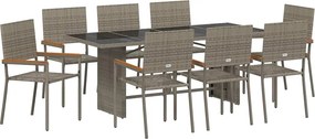 vidaXL Σέτ φαγητού για κήπο 9 pcs Γκρι συνθετικό ρατάν