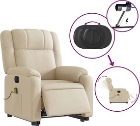 vidaXL Πολυθρόνα Μασάζ Ηλεκ. Ανακλινόμενη με Ανύψωση Κρεμ Υφασμάτινη