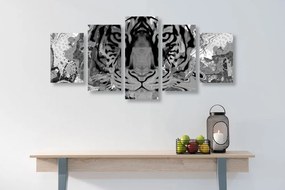 Εικόνα 5 τμημάτων κεφάλι τίγρης σε μαύρο & άσπρο - 200x100
