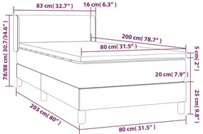 vidaXL Κρεβάτι Boxspring με Στρώμα Σκούρο Γκρι 80x200 εκ. Υφασμάτινο