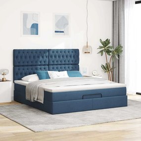 vidaXL Οθωμανικό κρεβάτι με στρώμα &amp; LEDs Μπλε 180x200cm ύφασμα