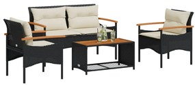 vidaXL Σαλόνι Κήπου Σετ 4 Τεμαχίων με Μαξιλάρια Μαύρο Συνθετικό Ρατάν