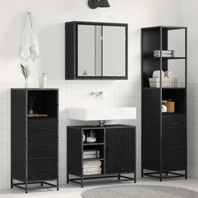 vidaXL Σετ Επίπλων Μπάνιου με ράφι 4 pcs Μαύρη Οξυά Επεξεργασμένο ξύλο