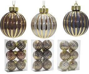 Χριστουγεννιάτικη Μπάλα 80mm Σετ 6Τμχ Σε 3 Σχέδια