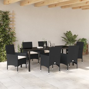 vidaXL Σετ 7 Τεμαχίων Τραπεζαρίας Κήπου με Μαξιλάρια Μαύρο Πολυ-Ρατάν