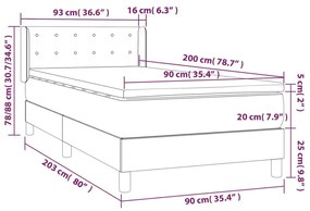 Κρεβάτι Boxspring με Στρώμα Σκούρο Γκρι 90x200 εκ. Βελούδινο - Γκρι