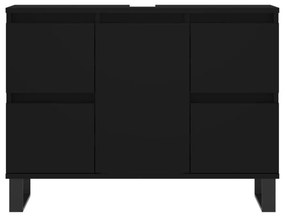 Ντουλάπι Μπάνιου Μαύρο 80 x 33 x 60 εκ. από Επεξεργασμένο Ξύλο - Μαύρο