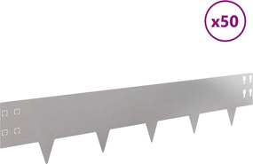vidaXL Περίγραμμα γκαζόν 50 τμχ. 100 x 20 cm Ανοξείδωτο Ατσάλι Ασημί