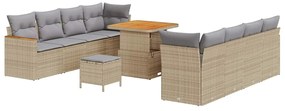 vidaXL Σετ Καναπέ Κήπου με μαξιλάρι 11 pcs Μπεζ Πολυ ράταν