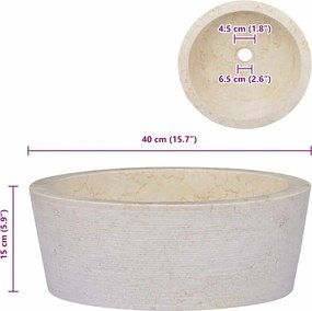 vidaXL Νιπτήρας Κρεμ Ø40 x 15 εκ. Μαρμάρινος