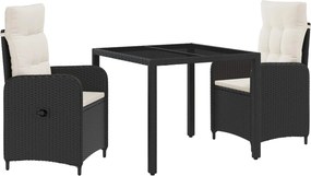 vidaXL Σετ Εξωτερικής Τραπέζης 3 pcs Μαύρο και Κρεμ Λευκό