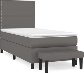 vidaXL Κρεβάτι Boxspring με Στρώμα Γκρι 100x200εκ. από Συνθετικό Δέρμα