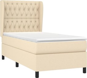 vidaXL Κρεβάτι Boxspring με Στρώμα Κρεμ 90x200 εκ.Υφασμάτινο
