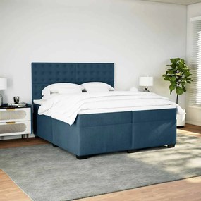 vidaXL Κρεβάτι Boxspring με Στρώμα Μπλε 200x200 εκ. Βελούδινο