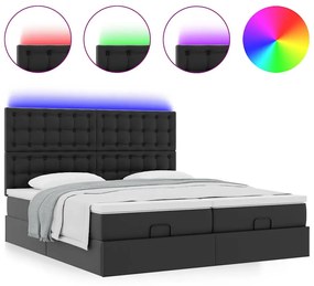 vidaXL Οθωμανικό κρεβάτι με στρώματα & LEDs Μαύρο Faux Leather