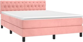 vidaXL Κρεβάτι Boxspring με Στρώμα Ροζ 140x190 εκ. Βελούδινο