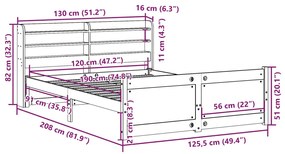Πλαίσιο Κρεβατιού με Κεφαλάρι 120 x 190 εκ. Μασίφ Ξύλο Πεύκου - Καφέ