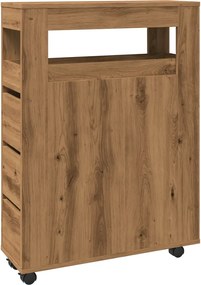 vidaXL Ντουλάπι Μπάνιου Στενό με Ροδάκια Αρτισιανή Δρυς Επεξ. Ξύλο