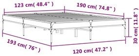 Πλαίσιο Κρεβατιού Μαύρο 120x190 εκ. Επεξ. Ξύλο &amp; Μέταλλο - Μαύρο