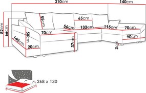 Γωνιακός καναπές Dante U-Gkri - 310.00Χ145.00Χ82.00cm