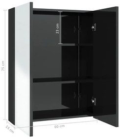 vidaXL Ντουλάπι Μπάνιου με Καθρέφτη 60x15x75 εκ. Λαμπερό Μαύρο από MDF