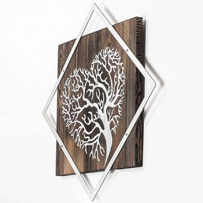 Διακοσμητικό Τοίχου Tree 899SKL2256 54x54cm Walnut-Silver Wallity Μέταλλο,Ξύλο