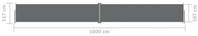 Σκίαστρο Πλαϊνό Συρόμενο Ανθρακί 117 x 1000 εκ. - Ανθρακί