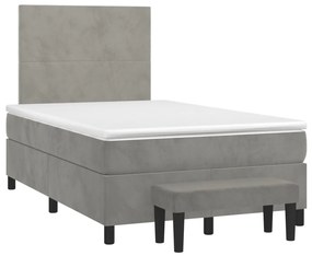 Κρεβάτι Boxspring με Στρώμα Ανοιχτό Γκρι 120x200 εκ. Βελούδινο - Γκρι