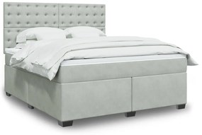 vidaXL Κρεβάτι Boxspring με Στρώμα Ανοιχτό Γκρι 180x200 εκ. Βελούδινο