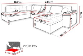 Γωνιακός Καναπές Comfivo 170, Λειτουργία ύπνου, Αποθηκευτικός χώρος, 348x205x76cm, 140 kg, Πόδια: Πλαστική ύλη | Epipla1.gr