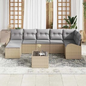vidaXL Σετ Καναπέ Κήπου με μαξιλάρι 8 pcs Μπεζ Πολυ ράταν