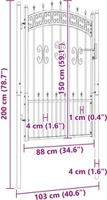 vidaXL Πόρτα Περίφραξης KAMPEN με Κορυφή Δόρυ Μαύρη 103x150 εκ. Ατσάλινη