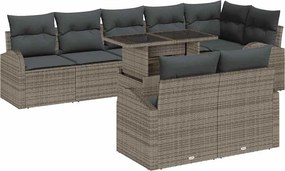vidaXL Σετ Καναπέ Κήπου με αποθήκευση 9 pcs Γκρι Πολυ ράταν