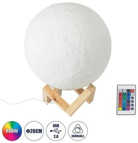 MOON 79607-S Επιτραπέζιο Φωτιστικό LED 3W 150lm 360° DC 5V IP20 RGB Dimmable Λευκό Πλαστικό με Μπεζ Ξύλο-Λειτουργία Globostar 79607-S Μπεζ
